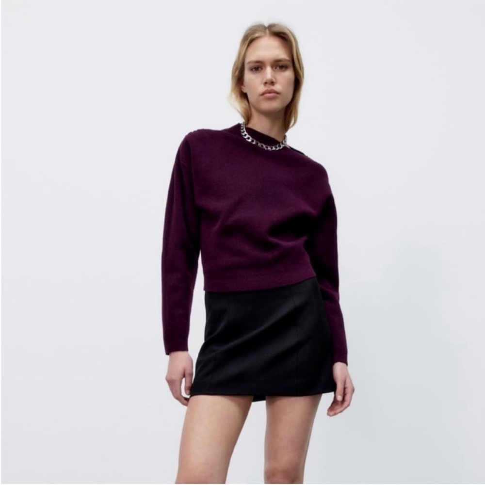 Zara Asymmetrical Collar Wool Blend Knit Sweater